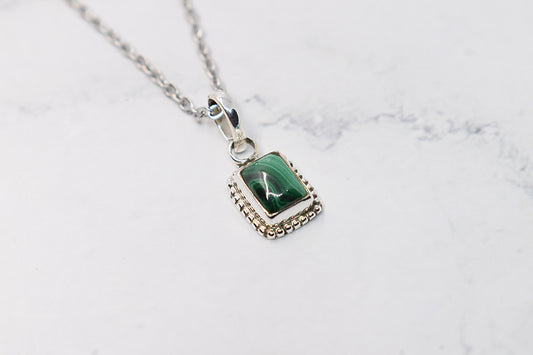 925 sterling silver malachite stone pendant necklace, jewelry for women