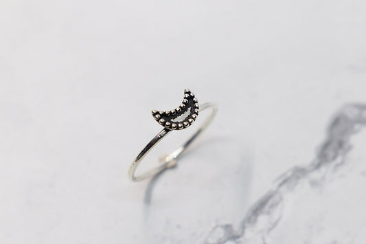 925 sterling silver ring, half moon symbol, crescent moon