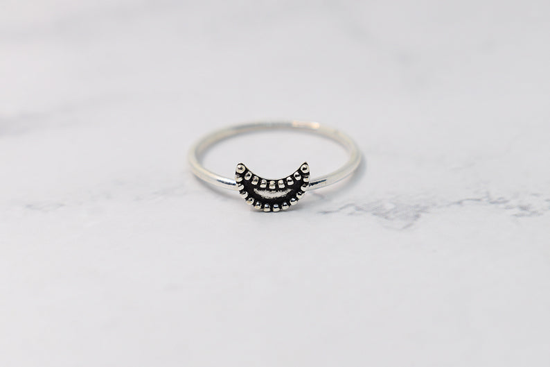 925 sterling silver ring, half moon symbol, crescent moon
