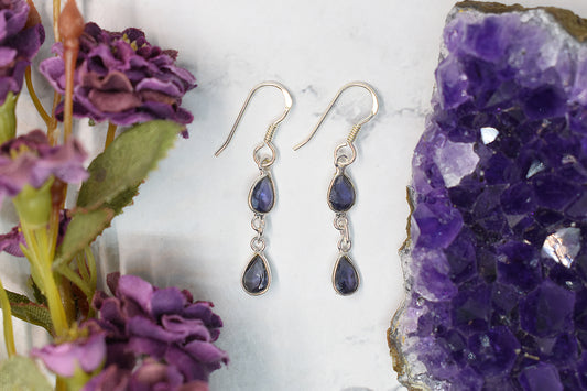 925 Sterling Silver Iolite Stone Earring