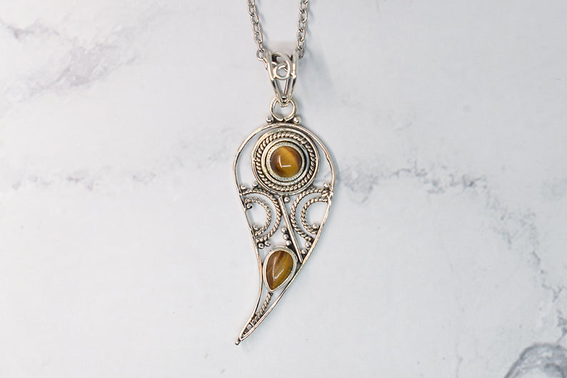 925 sterling silver tiger eye pendant necklace, jewelry for women