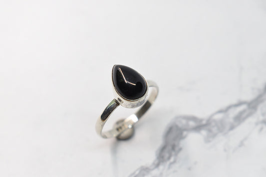 925 Sterling Silver Water Drop onyx Stone Ring