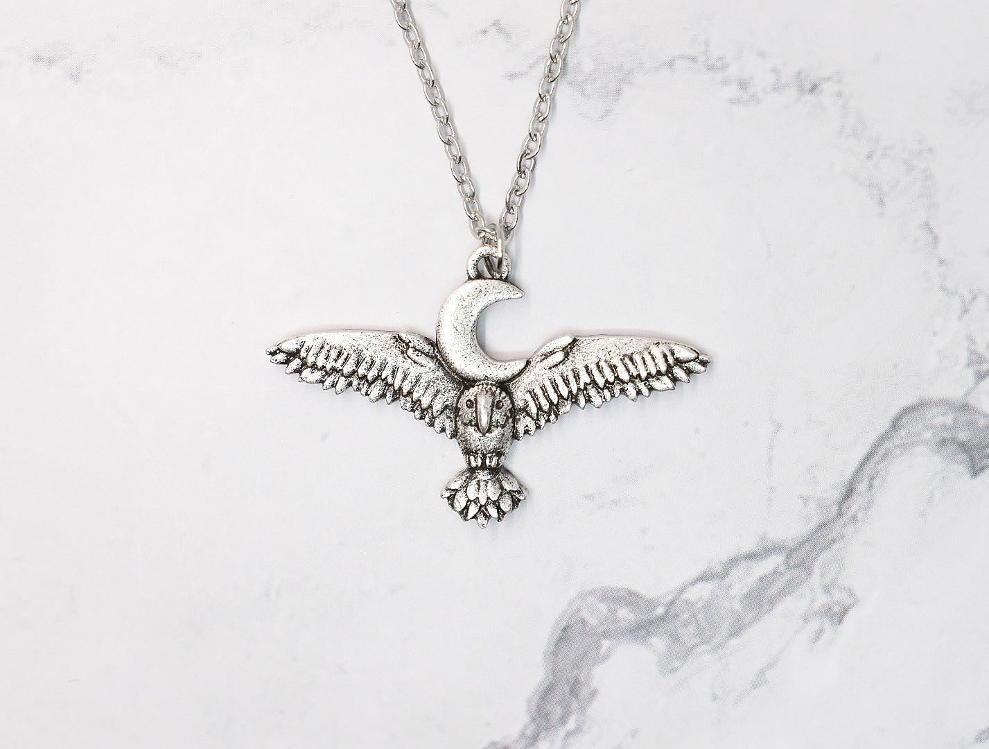 Owl necklace with crescent moon, Wiccan jewelry, Gothic jewelry, witch