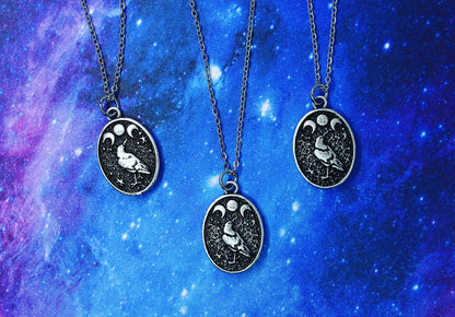 Triple moon raven necklace, wicca jewelry, witch jewelry