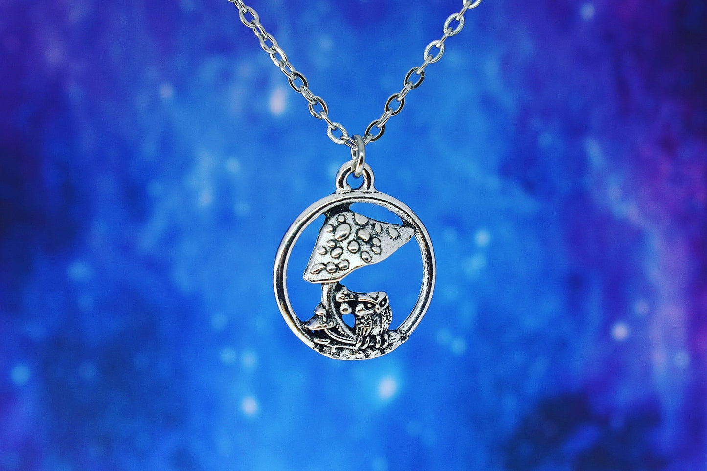Mushroom pendant with cute little owl