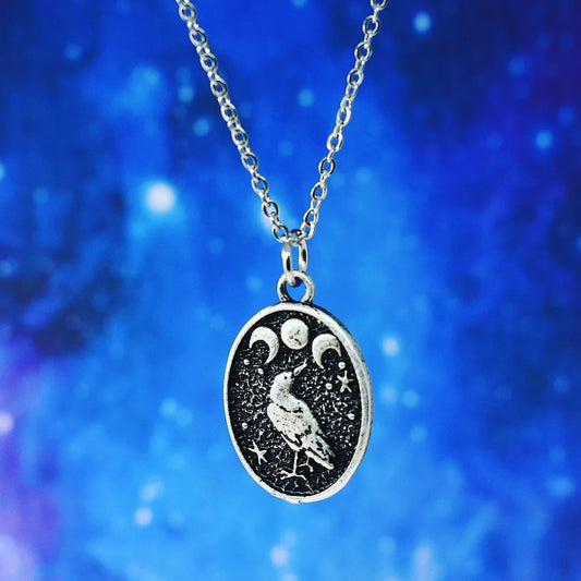 Triple moon raven necklace, wicca jewelry, witch jewelry