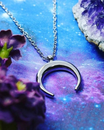Half-moon necklace, witch necklace, moon pendant, wicca jewelry, moon charm