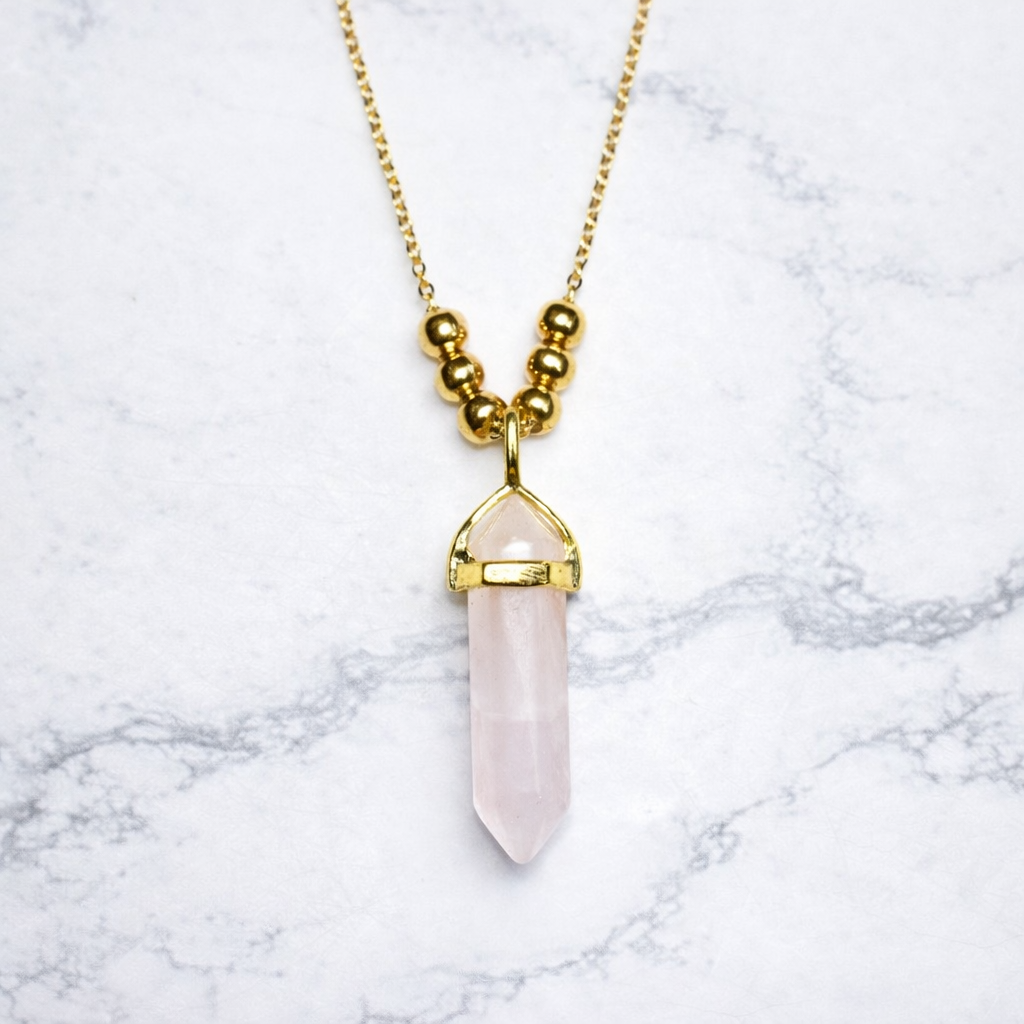 Rose Quartz Necklace – Stainless Steel