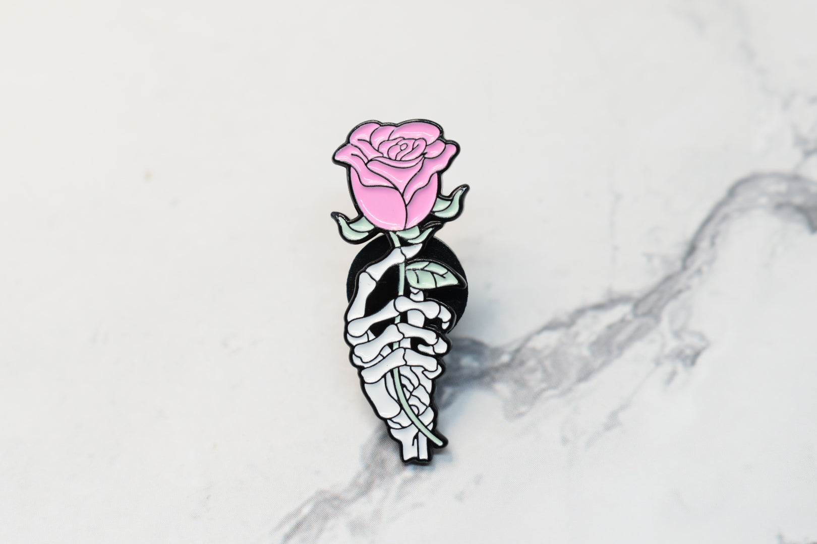 Skeleton Hand Holding high quality Pink Rose