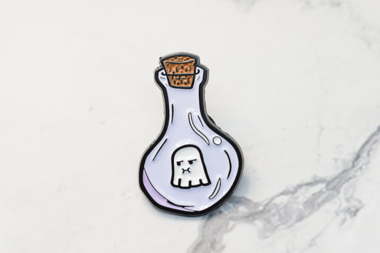 Cute Ghost in a Bottle Enamel Brooch - Charming Spooky Accessory