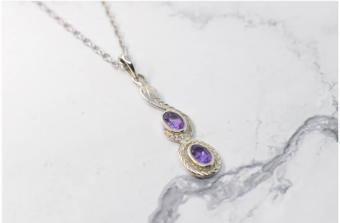 Pendentif serpent en argent sterling 925 avec pierre d'améthyste