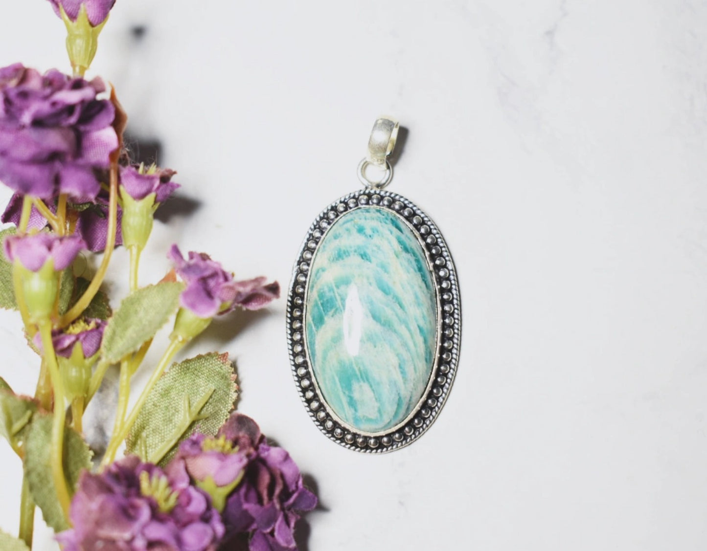 Pendentif en amazonite – Argent sterling plaqué 925
