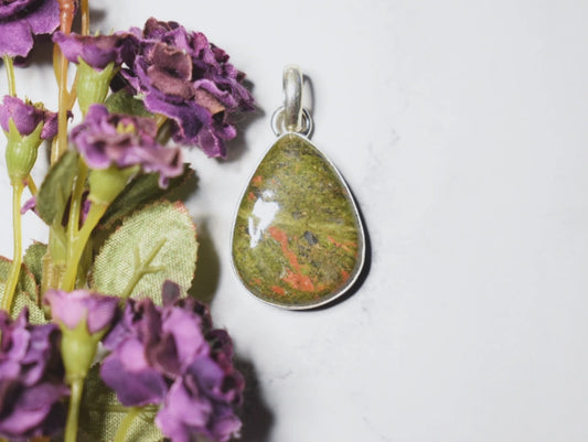 Pendentif en unakite – Argent sterling plaqué 925