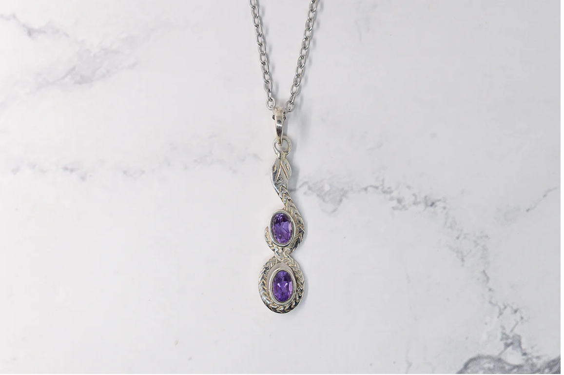 Pendentif serpent en argent sterling 925 avec pierre d'améthyste