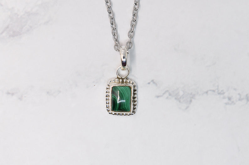 925 sterling silver malachite stone pendant necklace, jewelry for women
