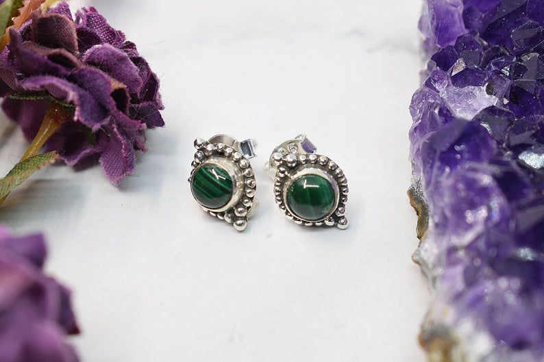 Boucle d'oreille pierre malachite, argent massif 925, bijoux femme