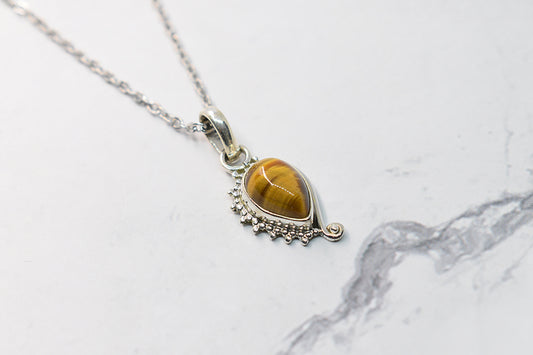 925 sterling silver pendant in tiger eye stone, women's jewelry, semi-precious stone jewelry