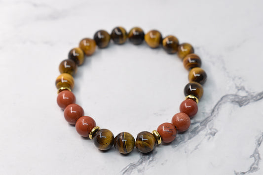 8m tiger eye and red jasper stone bracelet, handmade in Québec