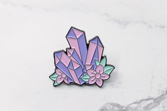 Broche en émail cristaux et fleur