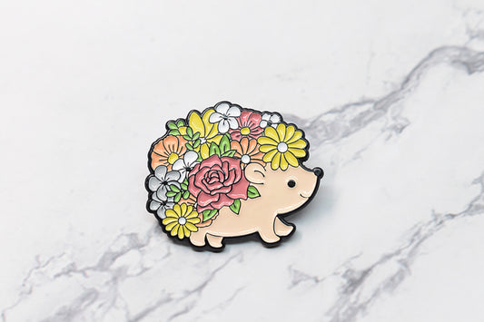 Hedgehog and Flower Enamel Pin