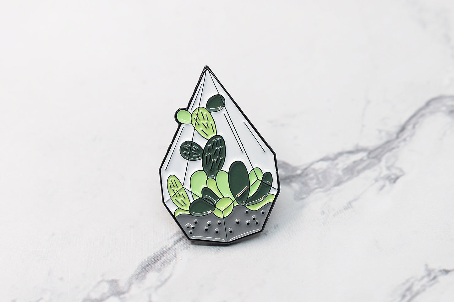 Terrarium enamel pin with cactus inside