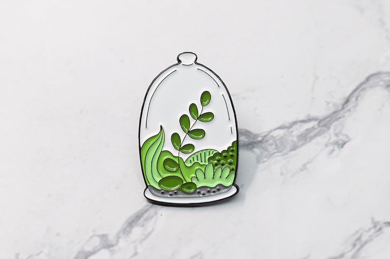 Terrarium enamel pin with plant