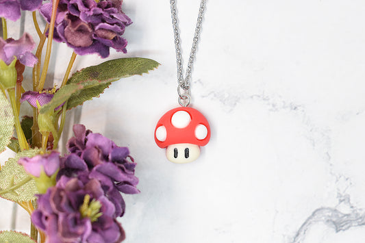 Mario bros red mushroom pendant, mario bros jewelry, pop culture, anime