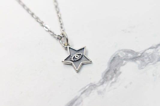 Minimalist star necklace with eye, 925 sterling silver, Gothic necklace, witch