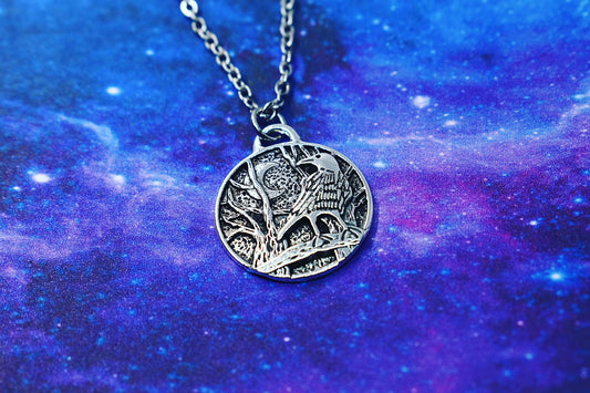 Necklace with raven and crescent moon