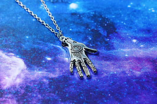 Hand pendant with eye and palmistry symbol