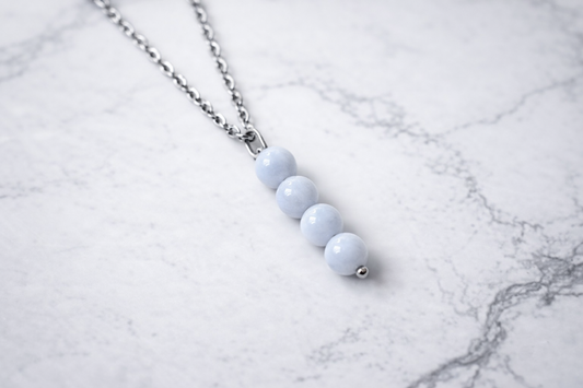 Lace Agate Pendant – 6 mm Beads, Stainless Steel