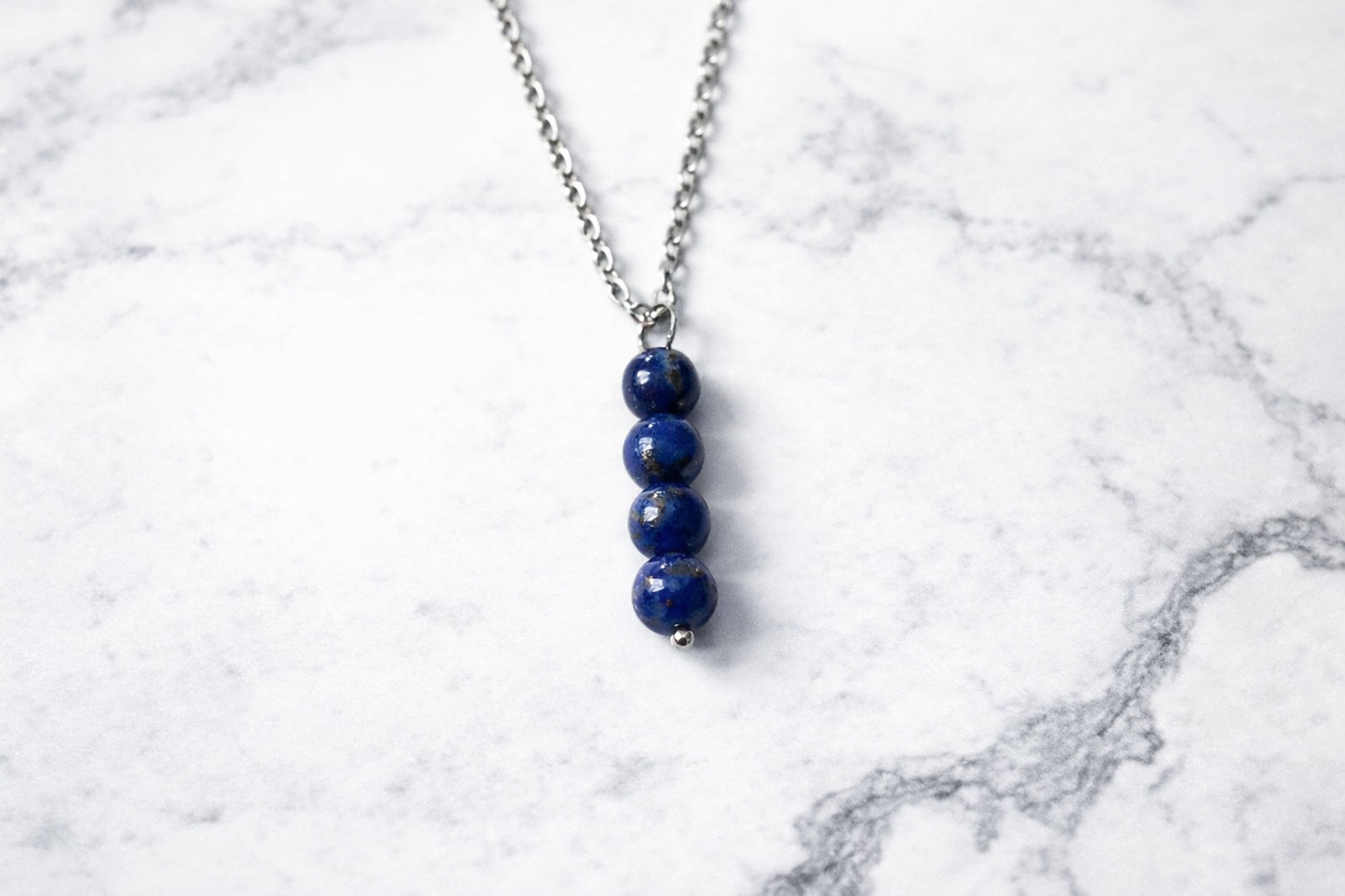 Lapis Lazuli Pendant – 6 mm Beads, Stainless Steel