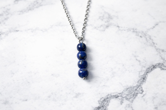 Lapis Lazuli Pendant – 6 mm Beads, Stainless Steel
