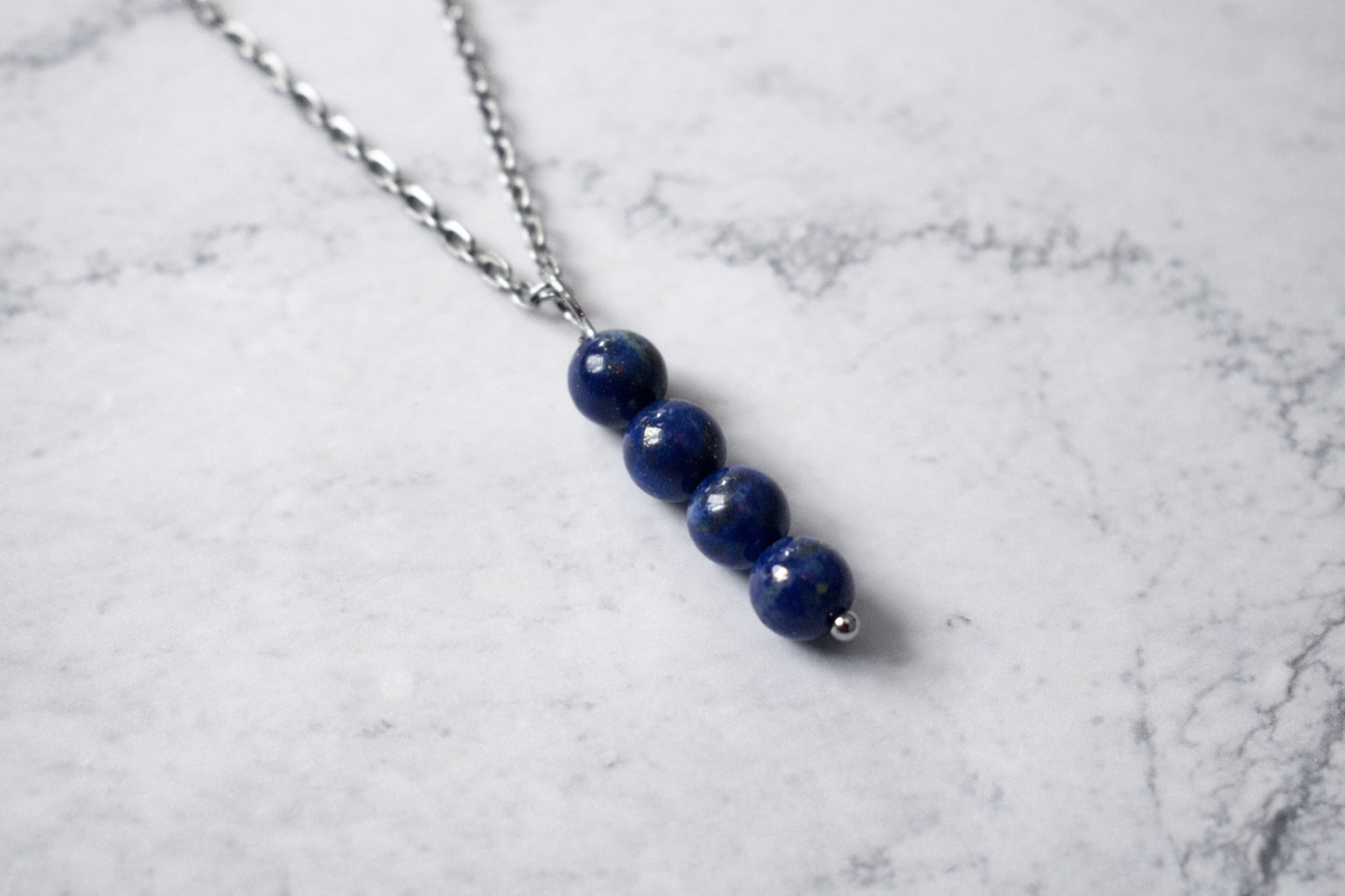 Lapis Lazuli Pendant – 6 mm Beads, Stainless Steel