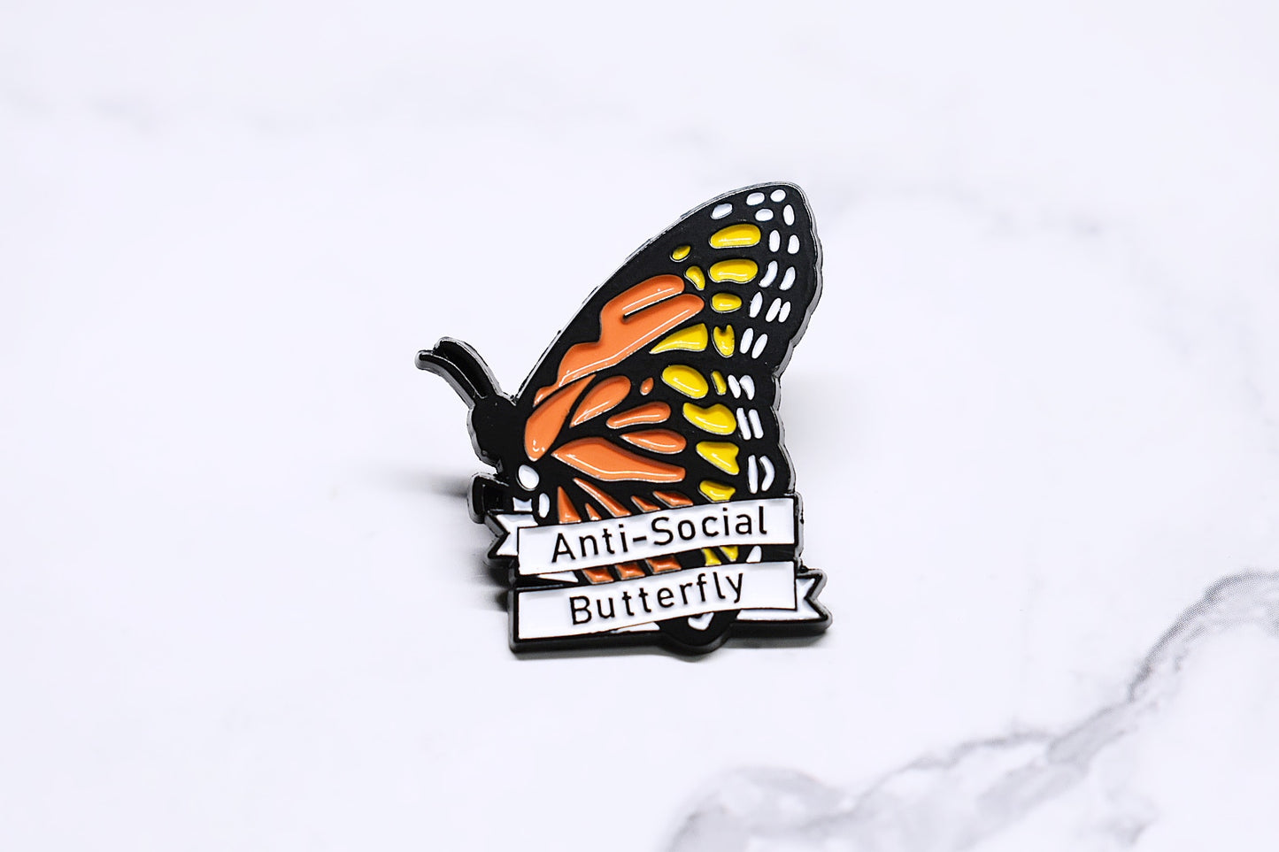 Monarch Butterfly Enamel Pin "Anti-Social Butterfly", enamel pin canada, enamel pin montreal