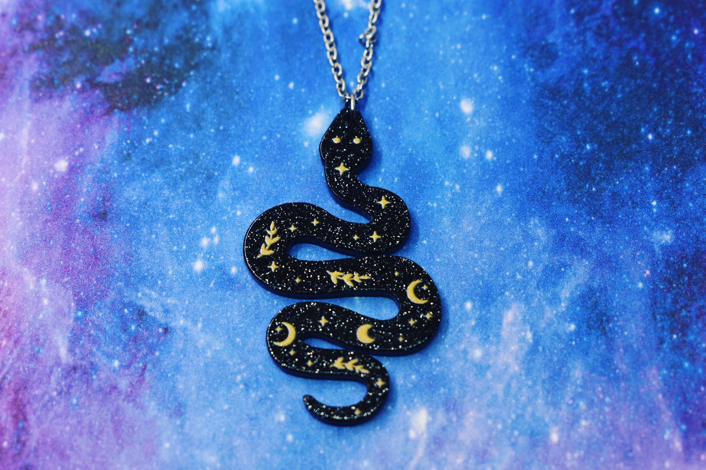 Collier avec pendentif serpent, croissant de lune, bijoux wicca, bijoux gothiques