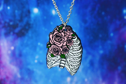 Torso skeleton necklace with flower