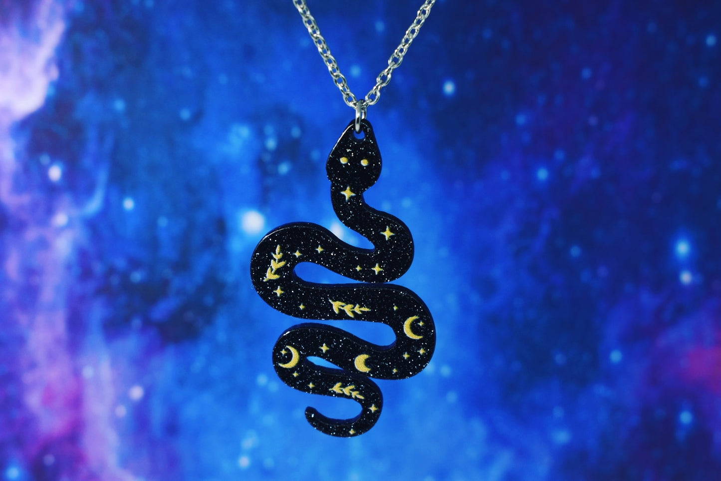 Collier avec pendentif serpent, croissant de lune, bijoux wicca, bijoux gothiques