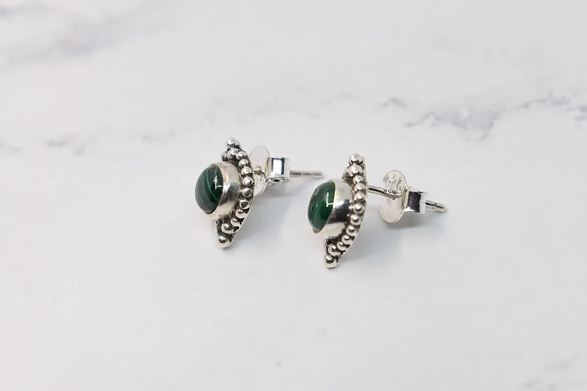 Boucle d'oreille pierre malachite, argent massif 925, bijoux femme