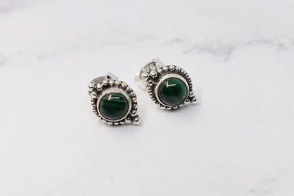 Boucle d'oreille pierre malachite, argent massif 925, bijoux femme