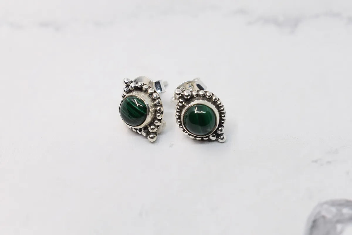 Boucle d'oreille pierre malachite, argent massif 925, bijoux femme